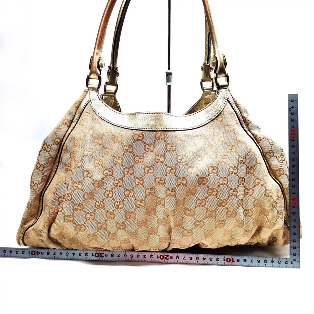 Authentic Large Gucci Hand Bag Gold/Brown Canvas - Picture 2 of 9
